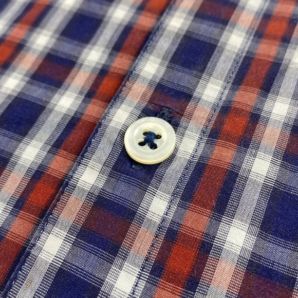 Billy Reid John Standard Cut Plaid Long Sleeve Button Shirt (Blue/White/Orange) - Picture 13 of 16